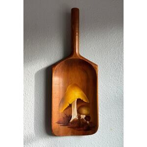 Vintage Hand-Painted Wooden Bread Board with Mushroom Motif
